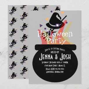 Hexenkessel Gruseliger Halloween-Kostüm-Party Grau Einladung