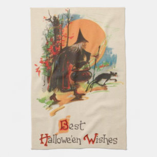 Hexenkessel Schwarze Katze Vollmond Handtuch