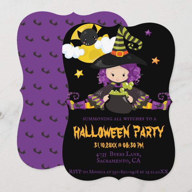 Hexenkids Halloween-Party Einladung (Vorne/Hinten)