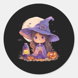 Hexenkostüm Halloween Kürbis Gruselig Glücklich Runder Aufkleber