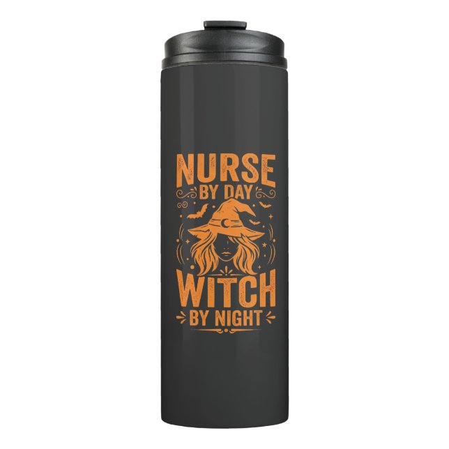 Hexenkrankenschwester Halloween Design Thermosbecher (Vorderseite)
