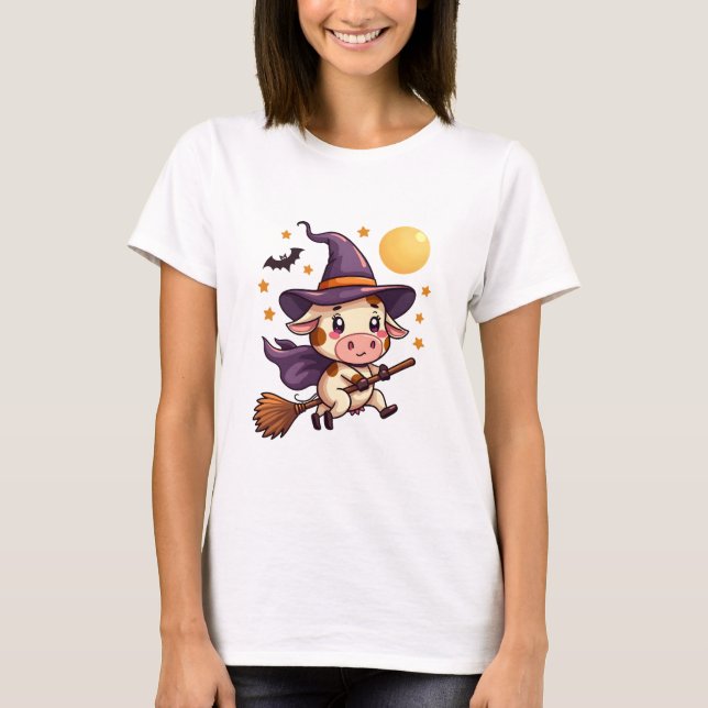 Hexenkuh auf einem Besenstiel T-Shirt (Vorderseite)