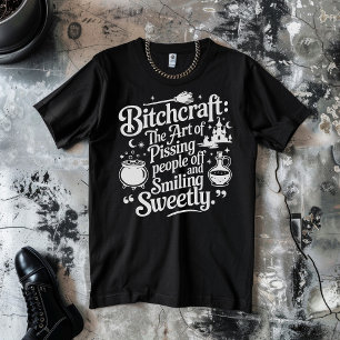 Hexenkunst Halloween Weiß auf Schwarz T-Shirt