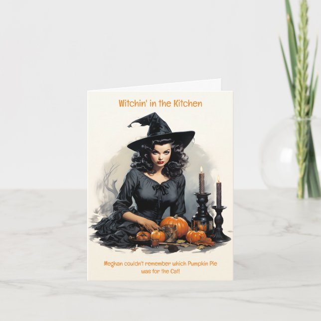 Hexenkürbis Pie Kitchen Halloween Card der 50er Ja Karte (Vorderseite)