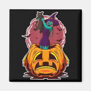 Hexenkürbis schwarze Katze und spooky Zauberer Magnet