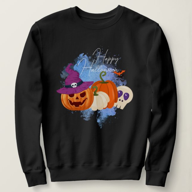 Hexenkürbis & Skulls Hoodie, Spooky Halloween Sweatshirt (Design vorne)