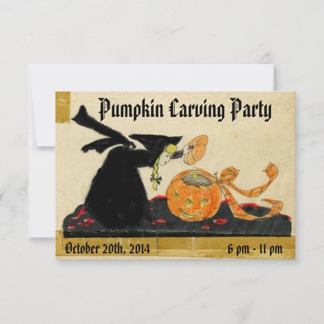 Hexenkürbis Vintages Halloween Carving Party Einladung (Vorderseite)