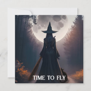 Hexenlandschaft im Herbst mit Vollmond-Schwarze-Ka