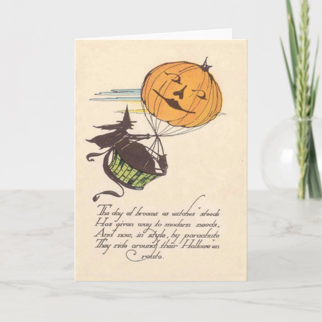 Hexenluftballon Kürbislaterne Pumpkin Karte (Vorderseite)