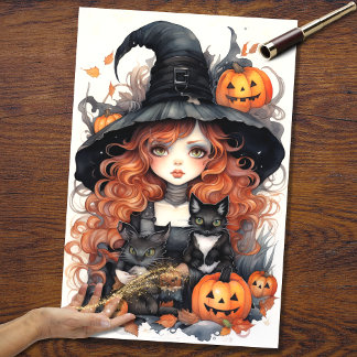 Hexenmädchen 1 Halloween-Dekoupage Seidenpapier