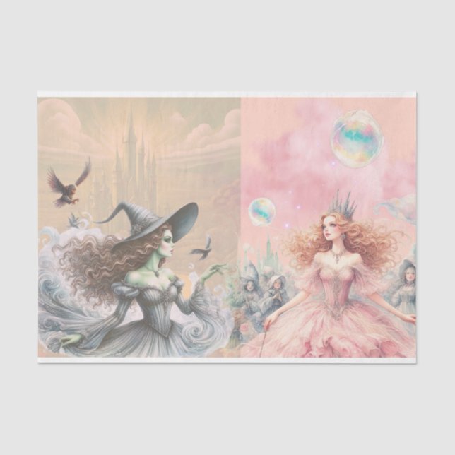 Hexenmeister und Galinda-Zauberer von Oz Decoupage Seidenpapier (Vorderseite)