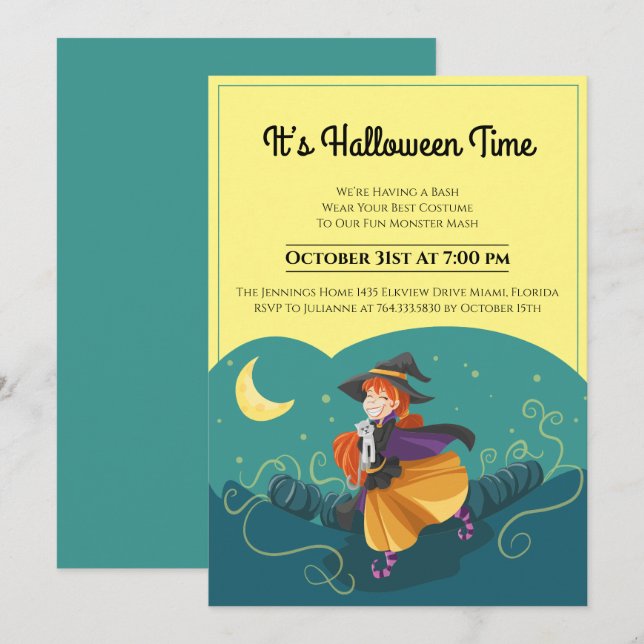 Hexenmonster-Mash-Halloween-Party Einladung (Vorne/Hinten)