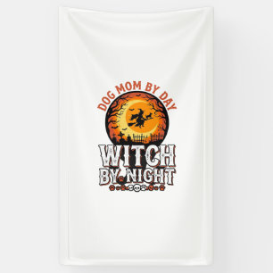 Hexenmutter Hund bei Nacht Vintage Halloween-Shirt Banner