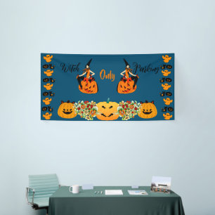 Hexenparkplatz nur Halloween-Kürbislaterne verwirr Banner
