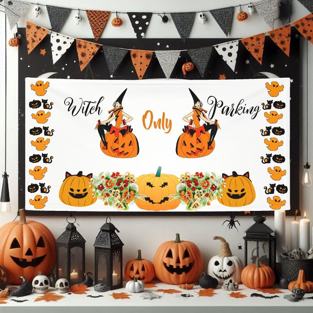 Hexenparkplatz nur Halloween-Kürbislaterne verwirr Banner (Witch Parking Only Halloween Jack O Lantern Spooky Banner)
