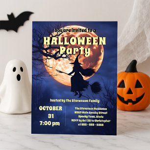 Hexenparty zur Vollmond-Halloween-Party im Vintage Einladung