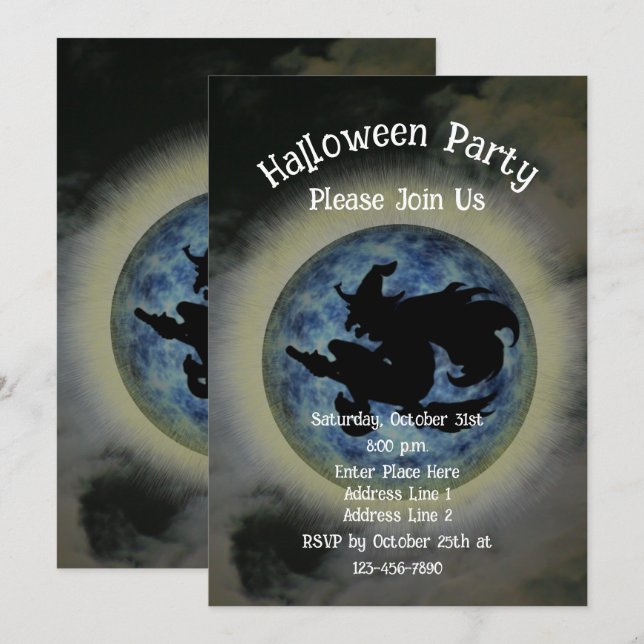 Hexenriding Broomstick Halloween Einladung (Vorne/Hinten)