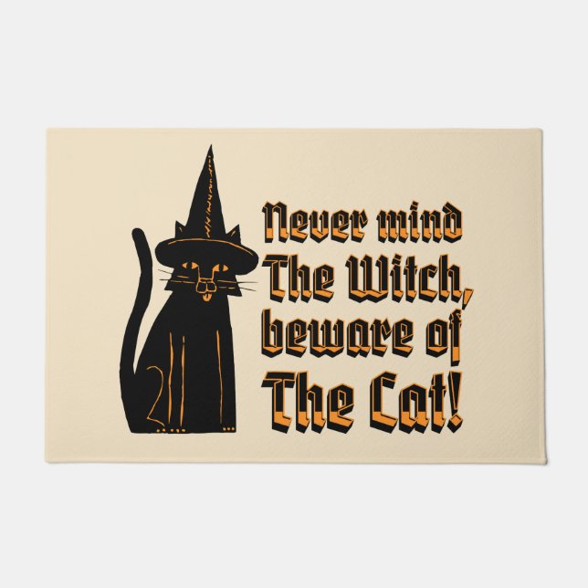 Hexenschwarze Katze, Hexe vertraut, Vintag Fußmatte (Vorderseite)