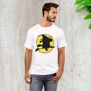 Hexensilhouette fliegt auf Besen gegen Vollmond T-Shirt
