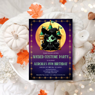 Hexenspaß Grüne Hexe Halloween Geburtstag Einladung