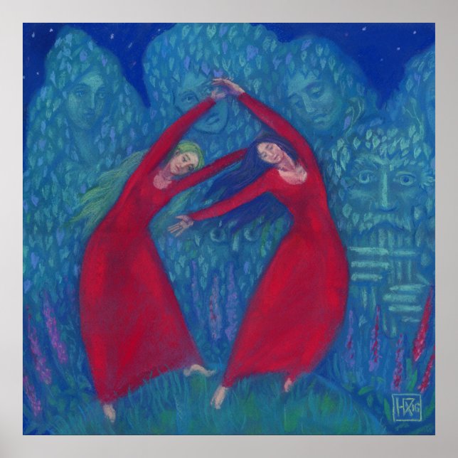 Hexentanz, pastellfarbene Malerei, Fantasiekunst Poster (Vorne)