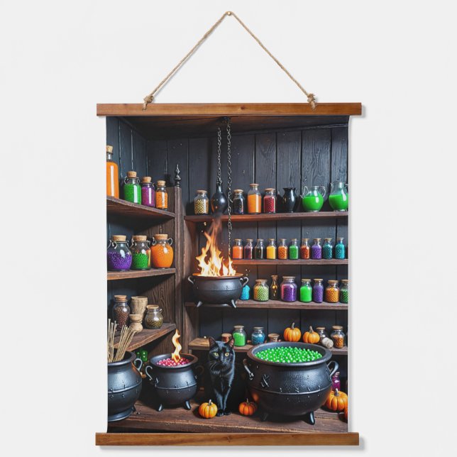 Hexentrank A Magical Alchemist's Haven Wandteppich Mit Holzrahmen (Vorderseite)