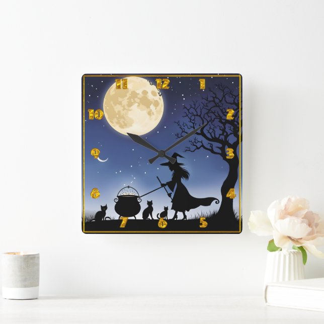 Hexentränke unter Vollmond nachts Quadratische Wanduhr (Zuhause)