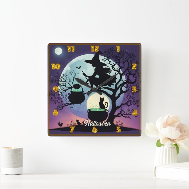 Hexentränke zu Halloween Quadratische Wanduhr (Zuhause)