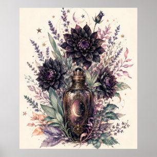 Hexentrankflasche Schwarze Dahlie Himmels- Poster