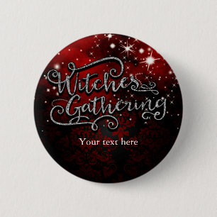 Hexentreffen Rot & Schwarz Damast Halloween Button