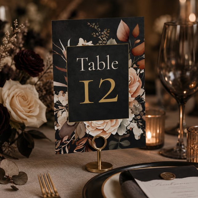 Hexenwald Schwarze Florale Hochzeit Tischnummer (Forest Witch Black Floral Wedding Table Number)