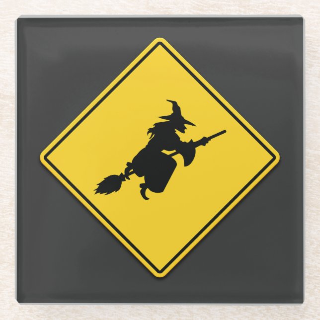 Hexenwarnung Halloween Glasuntersetzer (Vorderseite)
