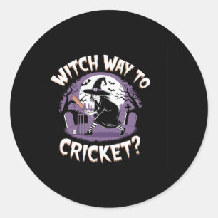 Hexenweg zum Cricket Lustiges Halloween Sport Cric Runder Aufkleber