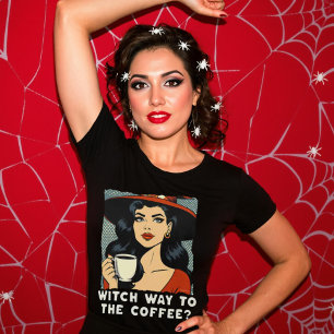 Hexenweg zum Kaffee Halloween Barista Pop Art T-Shirt