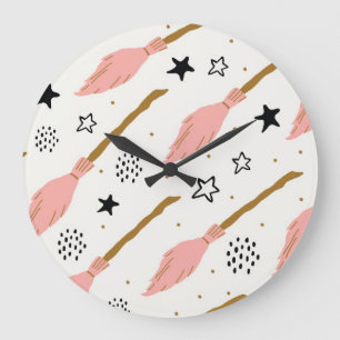 Hexenzauberer-Doodle-Muster Große Wanduhr