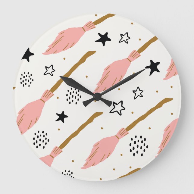 Hexenzauberer-Doodle-Muster Große Wanduhr (Vorderseite)