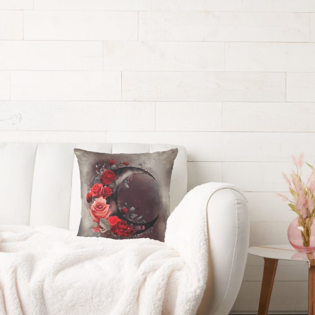 Hexerei | Crescent Moon mit gotischen Rote Rosen Kissen (Liege)