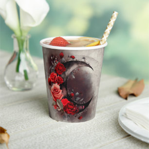 Hexerei Crescent Moon mit gotischen Rote Rosen Pappbecher