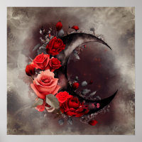 Hexerei | Crescent Moon mit gotischen Rote Rosen