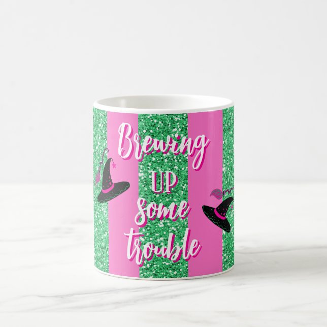 Hexerei Girls Pink & Green Halloween Custom Tasse (Mittel)