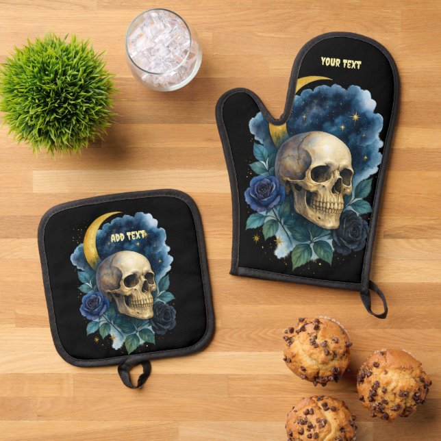 Hexerei Gothic Floral Halloween Creepy Ofenhandschuh & Topflappen-Set (Oben Unten)