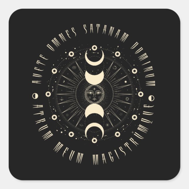 Hexerei Gothic Geometric Sun Black Magic Quadratischer Aufkleber (Vorderseite)