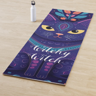 Hexerei Niedliche Blumenkatze / Mitte Jahrhundert Yogamatte