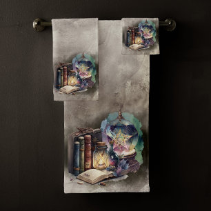 Hexerei Pastel Spellbook Tomen und Kristallball Badhandtuch Set