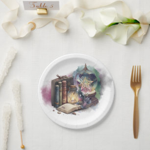Hexerei   Pastel Spellbook Tomen und Kristallball Pappteller