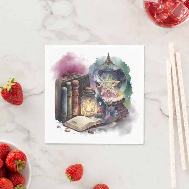 Hexerei | Pastel Spellbook Tomen und Kristallball Serviette (Beispiel)