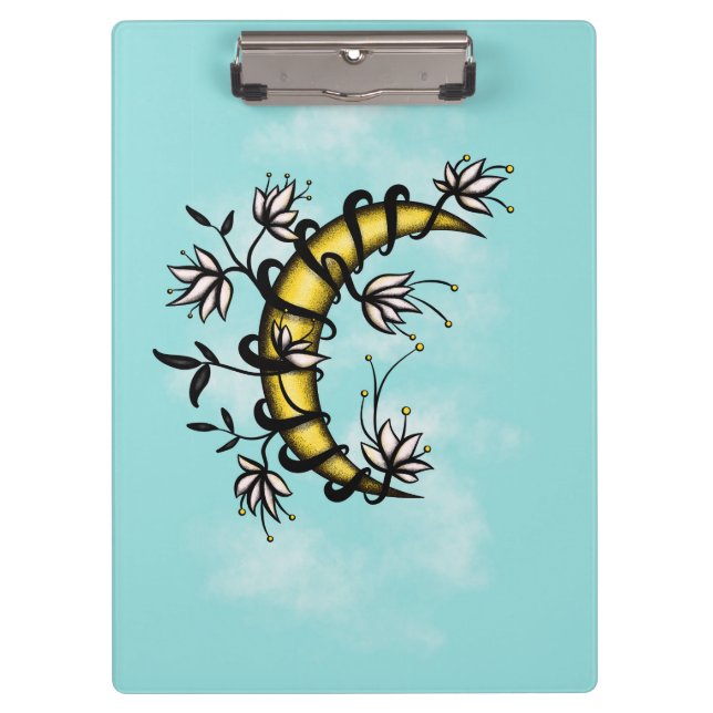 Hexy Moon in Blume Wiccan Klemmbrett (Vorderseite)