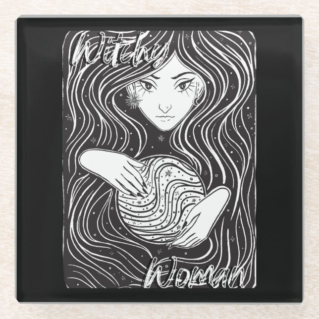 Hexy Woman Artistic Black and White Glasuntersetzer (Vorderseite)