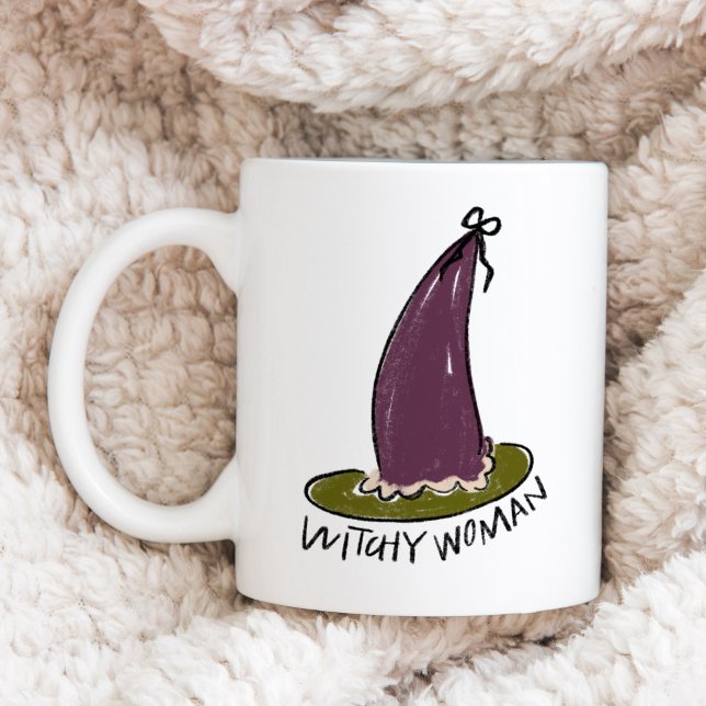 Hexy Woman Illustriert Lila Hexenhut Kaffeetasse (Witchy Woman Illustrated Purple Witch Hat Coffee Mug)