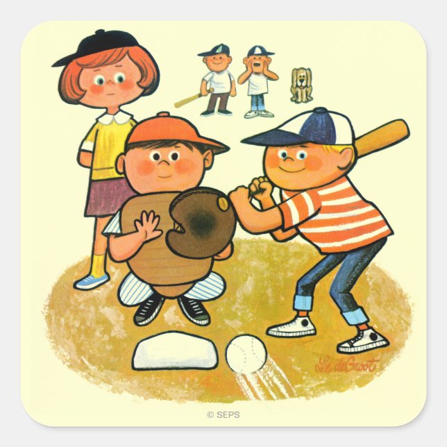 Hey Batter! Quadratischer Aufkleber (Vorderseite)